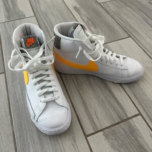 Nike White and Yellow High-Top Sneakers